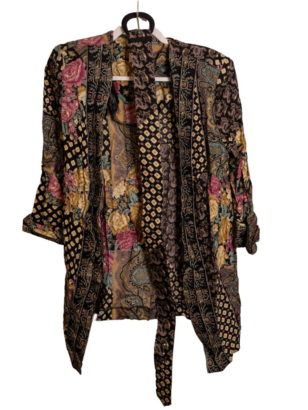 Vintage 80s 90s Lady Carol of NY Patchwork Cardigan Blouse w/ Belt - Size 12